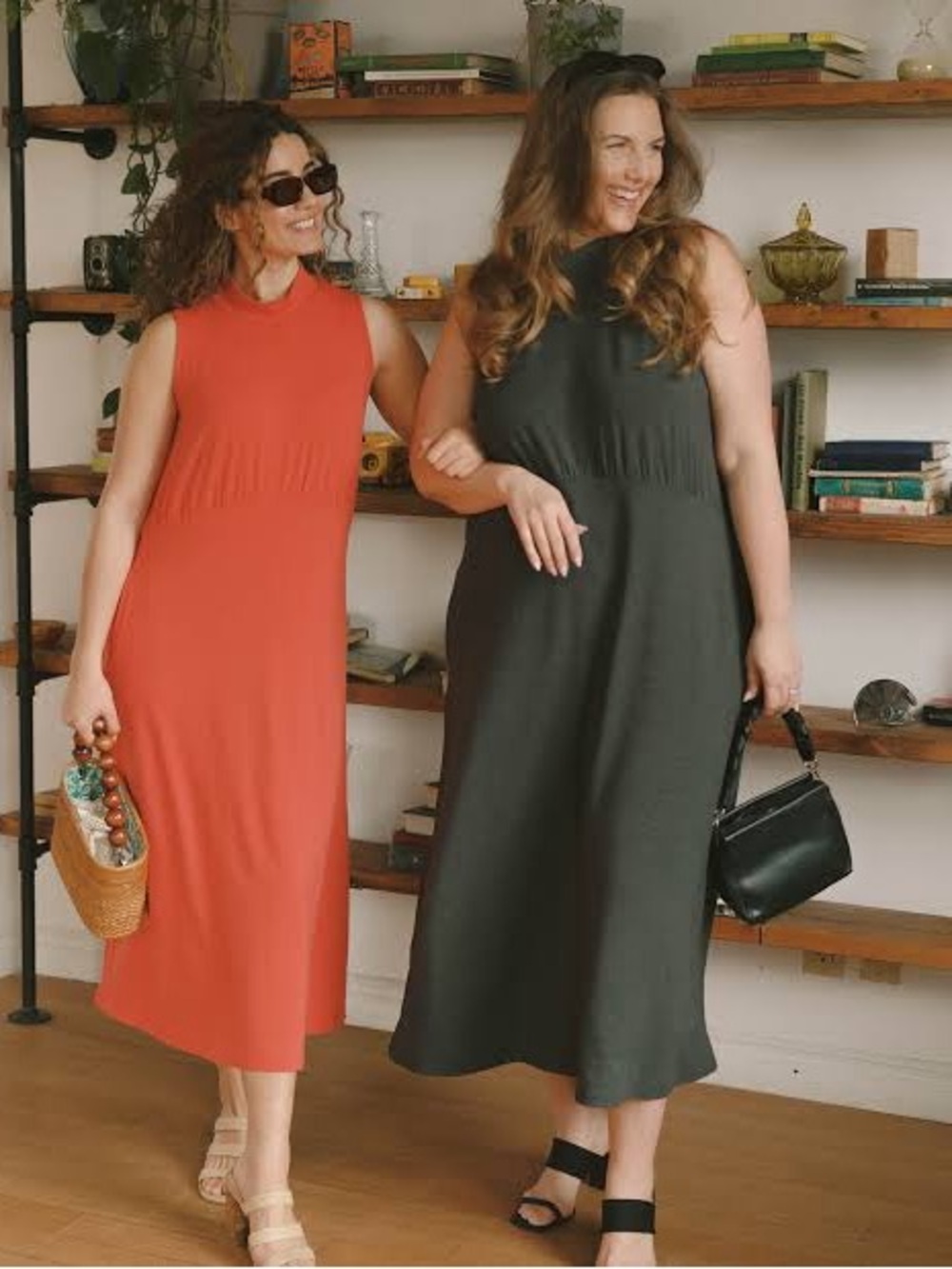Sleeveless stretchy Orange Midi Dress with pockets - Smash + Tess - Picture 2 of 7